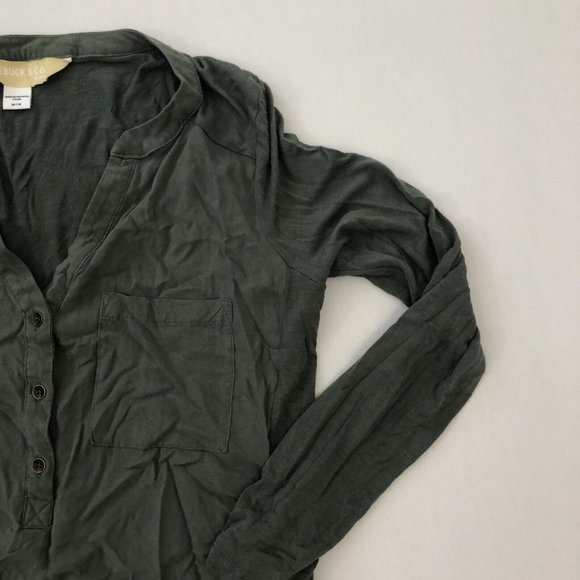 Roebuck & Co. Blouse Women's M Green Long Sleeve V Neck Top Reg Fit Size M - Picture 4 of 14